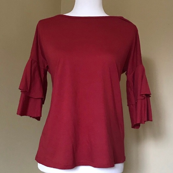 Ten Sixty Sherman Tops - 3/4 length Ruffle sleeve shirt size Small